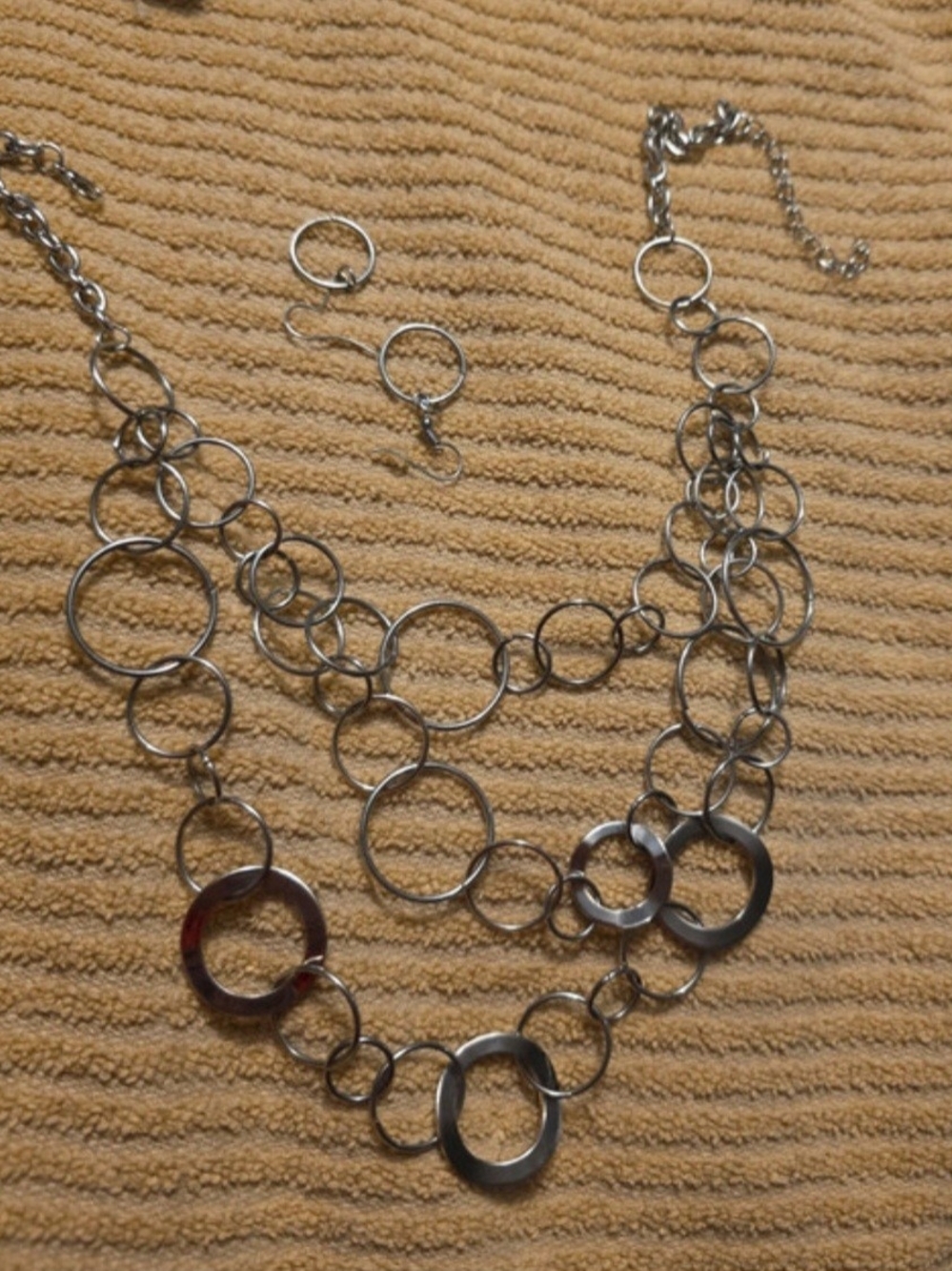 Layered Silver-Tone Circle Link Necklace and Earring Set